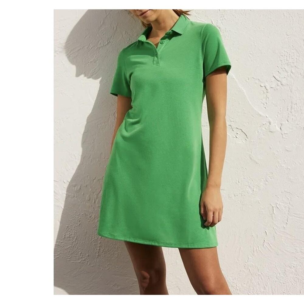 Outdoor Voices Shirt Dress Womens Medium Green Polo Knit Casual Short Mini